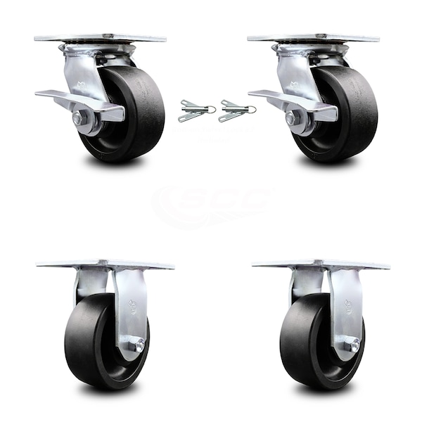 5 Inch Glass Filled Nylon Caster Brakes/Swivel Locks and 2 Rigid SCC, 2PK